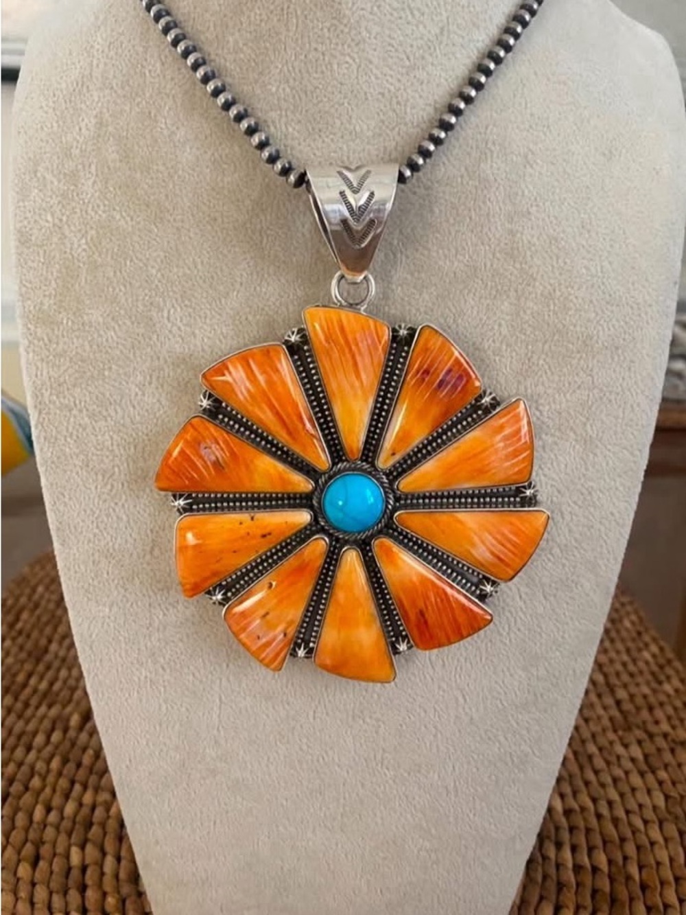 Spiny Oyster and Turquoise Giant Pinwheel Pendant